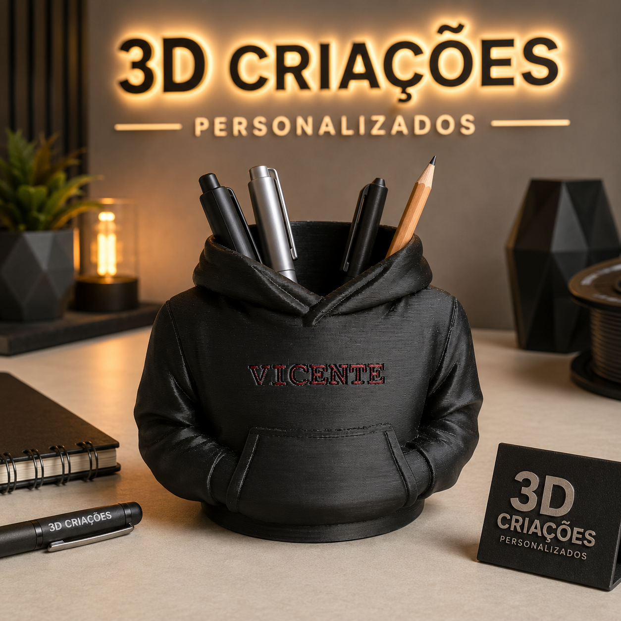 Porta-lápis de jaqueta com nome personalizável impresso em 3D pela 3D Criações